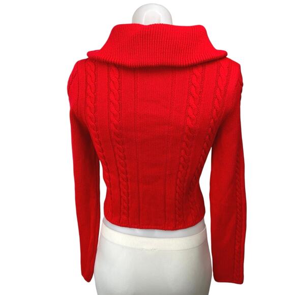 Zara Red Cable Knit 1/4 Zip High Neck Collared Long Sleeve Crop Sweater Top Sz S - Picture 2 of 5